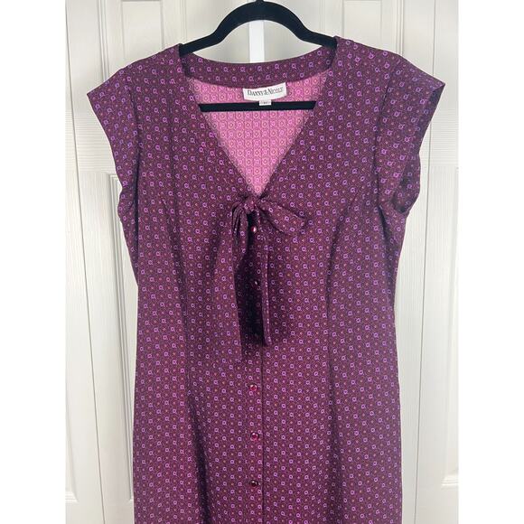 90s Danny & Nicole Purple Bow Neck Button Front Floral Maxi Dress Size 12 - Picture 4 of 8